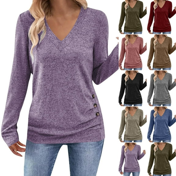 Long Sleeve Shirts for Women V-neck Hooded Spring/Fall Long Sleeve Blouse Casual Tunic Tops Lightweight Pullover Sweaters for Women