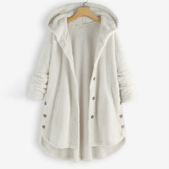 Up to 50% off Botrong Plus Size Women Fleece Irregular Long Sleeve Button Pocket Hooded Coat Gifts for Family