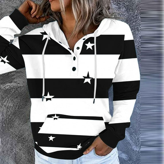 Up to 50% off Botrong Women's Hooded Print Long-sleeved Sweatshirt Casual Blouse Pullover Tops Gifts for Family on Clearance