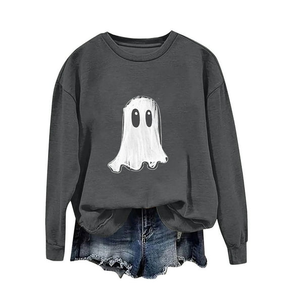 Up to 50% off Halloween Women Oversized Sweatshirt without Hood Cute Ghost Pumpkin Printed Graphic Pullover Holiday Tops (2XL, Dark Gray)