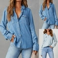 thumbnail image 1 of Horkkom Denim Button Down Shirt Women with Pockets Long Sleeve Chambray Shirt Solid Color Casual Jean Shirts Blue S, 1 of 8