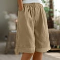 thumbnail image 1 of Horkkom Linen Shorts for Women Summer Elastic Waist Bermuda Shorts Casual Solid Color Button Beach Pants with Pockets Brown S, 1 of 5