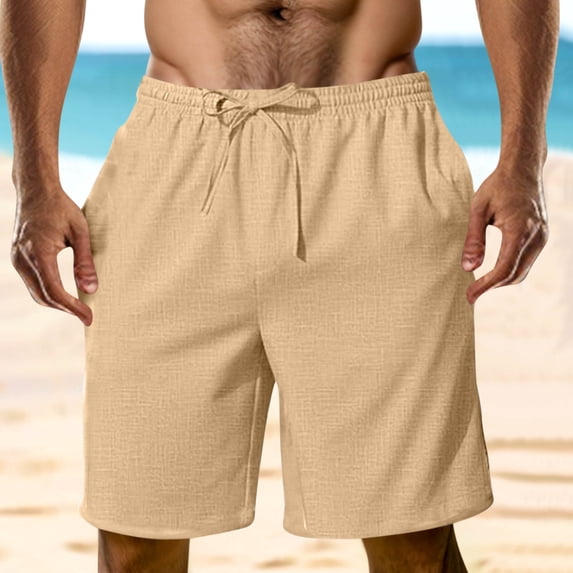 Horkkom Mens Shorts with Pockets Elastic Waist Drawstring Workout Shorts Summer Casual Athletic Shorts Brown XL