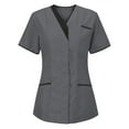 thumbnail image 1 of Horkkom Scrubs Tops for Women Short Sleeve V Neck Nurse Uniform Color Block Button Scrub Shirts with Pockets Gray 2XL, 1 of 2