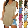 thumbnail image 1 of Horkkom Tank Tops for Women Summer Casual Plus Size Sleeveless Tops Solid Color V Neck Loose Beach Blouse, 1 of 8