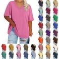 thumbnail image 1 of Horkkom Womens Short Sleeve Tops Summer V Neck Solid Color Plus Size Tops Soft Comfy Loose Casual Tops Pink 2XL, 1 of 4