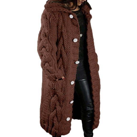 Lulshou Longline Cable-Knit Cardigan with Pockets - Womens Long Sleeve Cable Knit Long Cardigan Open Front Button Sweater Outerwear