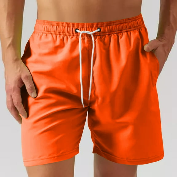 Up to 50% off Mens Summer Swim Shorts Man Casual Sports Speed-Dry Running Mesh Zipper Pocket Drawstring Shorts 2XL, Orange
