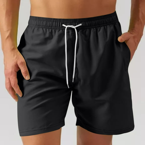 Up to 50% off Mens Summer Swim Shorts Man Casual Sports Speed-Dry Running Mesh Zipper Pocket Drawstring Shorts M, Black