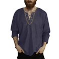thumbnail image 1 of Up to 50% off Miqool Men's Cotton Linen Shirt Casual Long Sleeve V Neck Lace Up Hippie T Shirts Summer Beach Yoga Tops(Navy, 2XL), 1 of 5