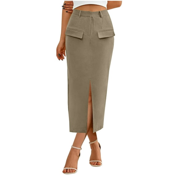 Miqool Women's Bodycon Pencil Skirt Dressy Casual Business Work Office High Waisted Stretch Long Suit Skirt with Front Slit