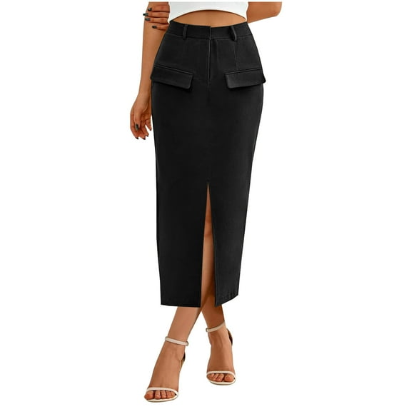 Miqool Women's Bodycon Pencil Skirt Dressy Casual Business Work Office High Waisted Stretch Long Suit Skirt with Front Slit