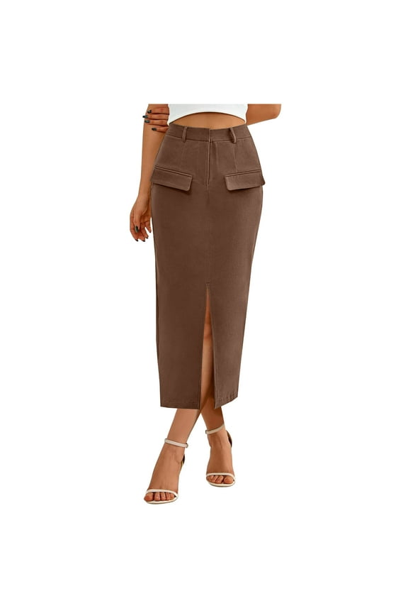 Women's Bodycon Pencil Skirt Dressy Casual Business Work Office High Waisted Stretch Long Suit Skirt with Front Slit