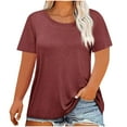 thumbnail image 1 of Plus Size Tops for Women Horkkom Summer Crew Neck Solid Color Short Sleeve Shirts Soft Comfy Casual Tops Red XL, 1 of 3