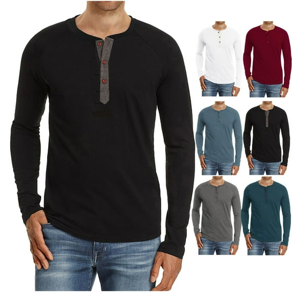 Rciityk Long Sleeve Shirts for Men Fall Fashion Button Crew Neck Bottoming Shirt Lightweight Solid Color Workout Pullover Shirt Tops