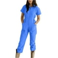 thumbnail image 1 of Rciityk Short Sleeve Jumpsuits for Women Summer Casual Turndown Zip-Up Rompers Trendy Solid Pleated Waist Pants Overalls with Pockets, 1 of 6
