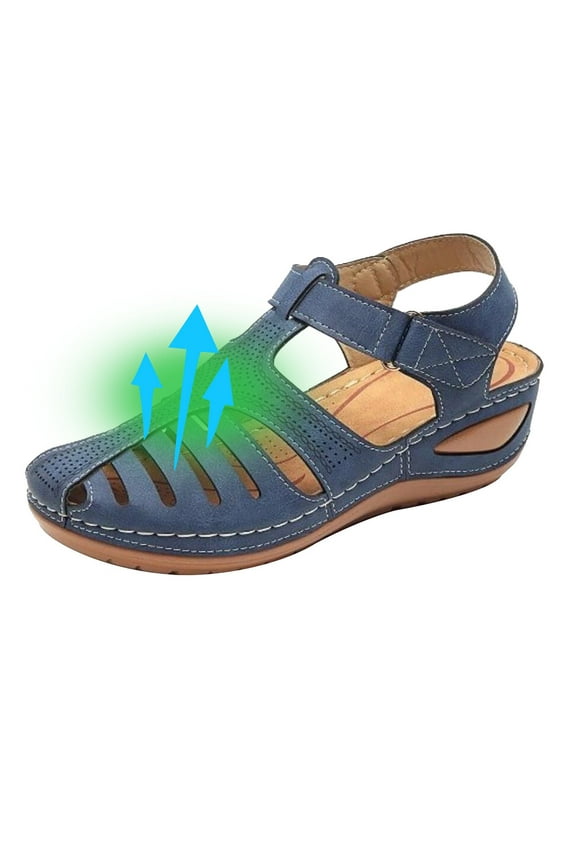 HWRETIE Women's Vintage Closed Toe Sandals,Soft Leather Non-Slip Shoes,Comfortable Fashion Casual Style Summer Flats Outdoor Daily Wear Retro Walking Design