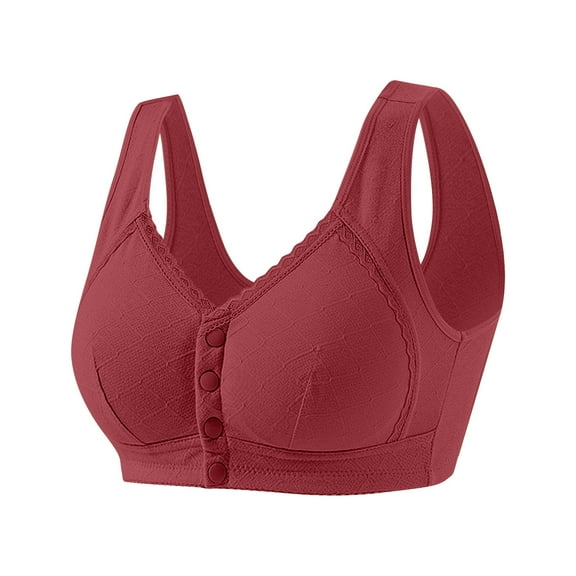 Up to 50% off Vibrex Older Women Bras Breathable Front Closure Bra Daily Comfortable Wireless Bras For Women Everyday Basic Sleeping Bra,Red_L
