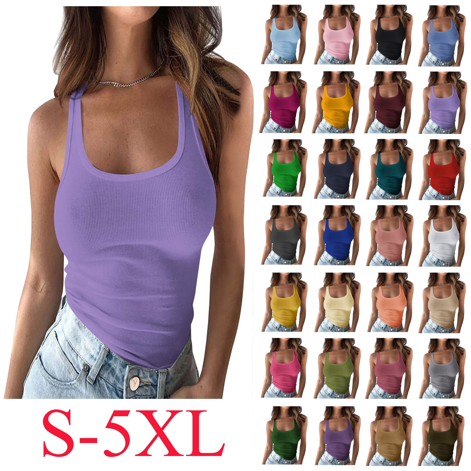 50% Off Clear! Aoujea Womens Tank Tops 2025 Sleeveless Square Round Neck Spring Summer Tee Shirts Basic Outfits Trendy Clothes