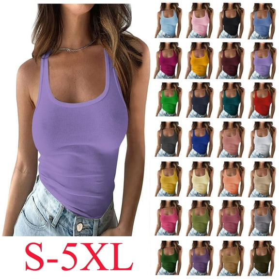 50% Off Clear! Aoujea Womens Tank Tops 2025 Sleeveless Square Round Neck Spring Summer Tee Shirts Basic Outfits Trendy Clothes