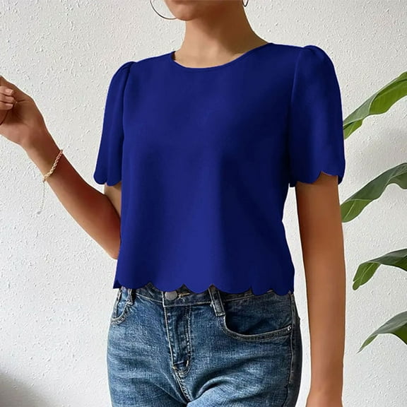 Up to 50% off Xunlbb Womens Short Sleeve Shirt Women's Casual Solid Color Short T-shirt Top Womens Trendy Tops, S-2XL
