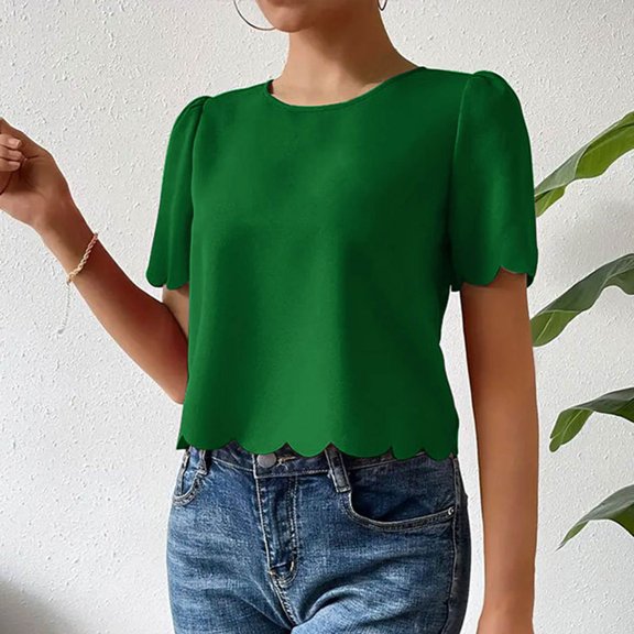 Up to 50% off Xunlbb Womens Short Sleeve Shirt Women's Casual Solid Color Short T-shirt Top Womens Trendy Tops, S-2XL