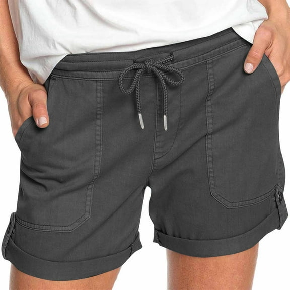 purcolt Cargo Shorts for Women Elastic Waist Drawstring Rolled Hem Summer Shorts Casual Comfy Travel Work Shorts with 4 Pockets