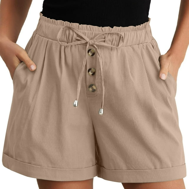 Up to 50% off purcolt Women's Linen Pull-On Shorts, Summer Casual Comfy Drawstring Elastic Waist Lounge Shorts with Pockets, Sizes S-XXL
