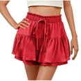 thumbnail image 1 of purcolt Women's Ruffle Pleated Shorts Drawstring Elastic High Waisted Tiered Mini Skirt Shorts Summer Casual Flowy Beach Shorts, 1 of 8