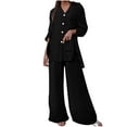 thumbnail image 1 of Up to 57% off! Qiaocaity 2 Piec Outfits for Womens Work Solid Cotton Linen Long Sleeved Shirt Lapel Set Summer Outfits Suits Black M, 1 of 3