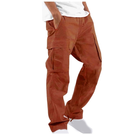 Up to 60% Off! pstuiky Cargo Pants for Men, Men Drawstring Straight Overalls Outdoor Fitness Pants Long Pants with Multiple Pockets Leisure Orange L