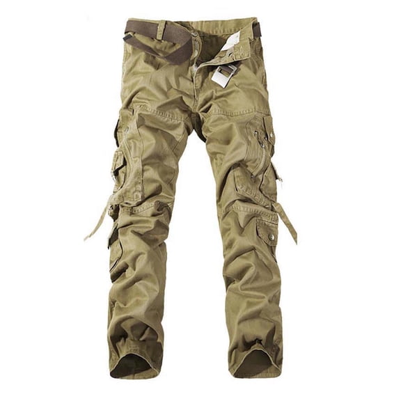 pstuiky Cargo Pants for Men, Men Drawstring Straight Overalls Outdoor Fitness Pants Long Pants with Multiple Pockets Leisure Khaki L