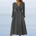 thumbnail image 1 of Up to 60% Off! pstuiky Dresses for Women, Women Button Flower Print Pleated Dress Long Sleeve V-Neck Dress Mid-Calf Dress with Pocket Leisure Black S, 1 of 5