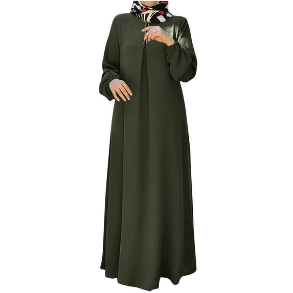 pstuiky Dresses for Women, Women Long Sleeve Crew Neck Dress Floor-Length Dress Banquet Dress Dress Leisure Army Green XL