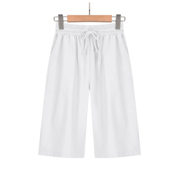 pstuiky Pants for Women, Women Summer Cotton and Linen Shorts Solid Color Fifth with Pocket Leisure White M