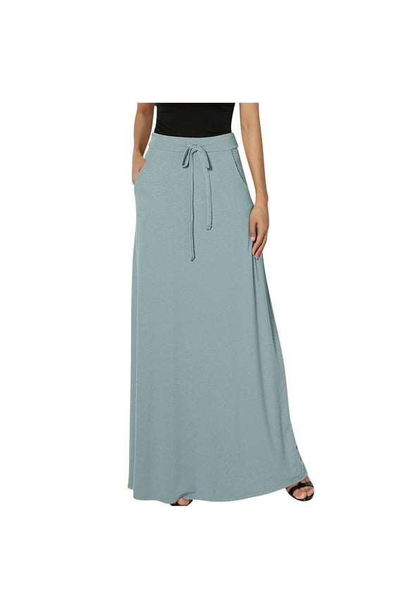 Skirt for Women , Women Solid Color Elastic-Waist Skirt with Ankle-Length Skirt with Pockets Leisure