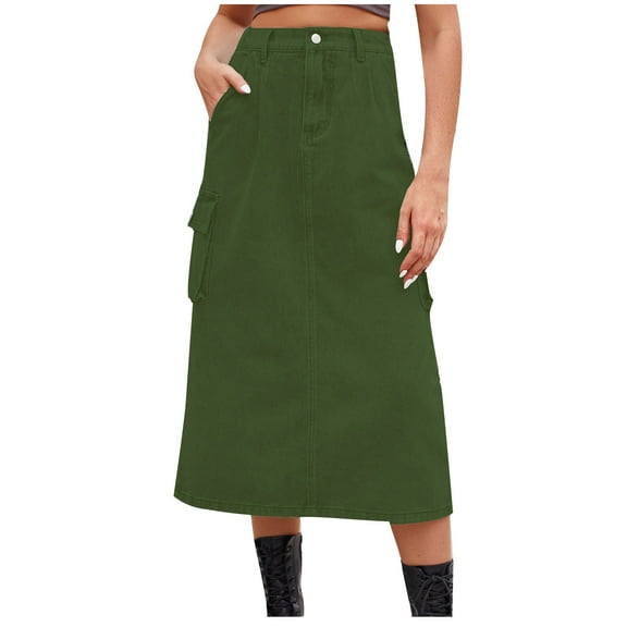 pstuiky Skirt for Women , Women Spring Summer Denim Skirt Casual Mid-Length Skirt with Pockets Leisure