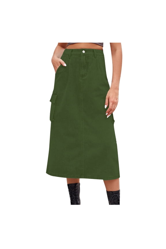 Skirt for Women , Women Spring Summer Denim Skirt Casual Mid-Length Skirt with Pockets Leisure