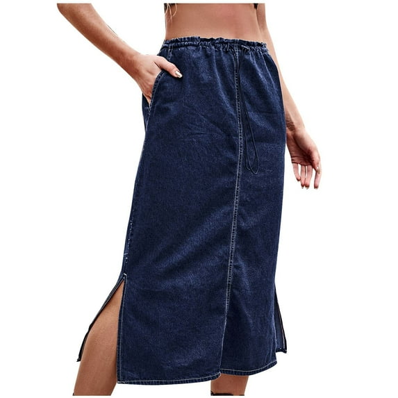 pstuiky Skirt for Women , Women Spring Summer Denim Skirt Casual Mid-Length Skirt with Pockets Leisure