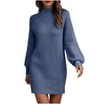 thumbnail image 1 of pstuiky Womens Dresses, Women Sweater Dress Long Sleeve Crew Neck Dress Knee-Length Dress Leisure Blue XL, 1 of 6