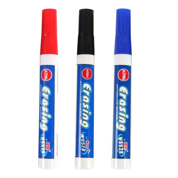 Anckoeil 3Pack Water-based Whiteboard Pen Erasable Black Red and Blue Color Blackboard Pen Easy-to-erasable Marker 10ml