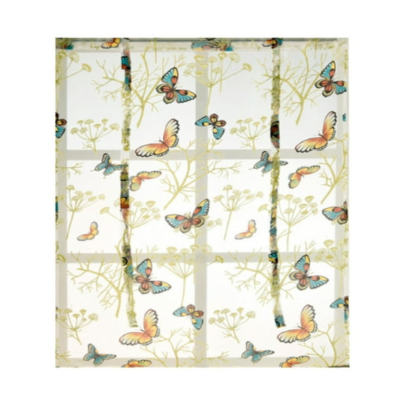 Anckoeil Threaded Rod Lift Kitchen Bathroom Window Curtains Butterfly Floral Sheer Valance Drapes