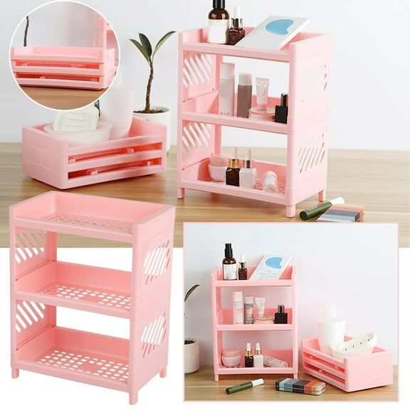 Bifavgk Bathroom Counter Organizer Bathroom Supplies Storage Three Tier Shelf Bedroom Finishing Rack Bathroom Shelf Kitchen Dorm Room Essentials For Girls Pink
