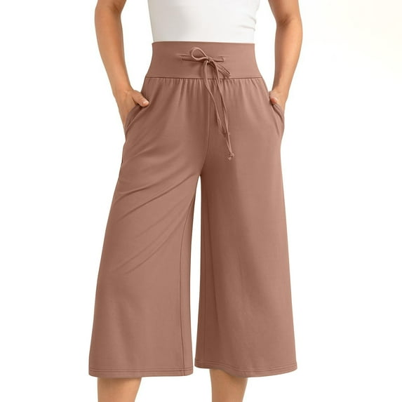 Up to 60% off Capris for Women, Xunlbb Women's Solid Color Pocket Drawstring Capris Casual Women's Capris Capris Capris(Brown,XL)