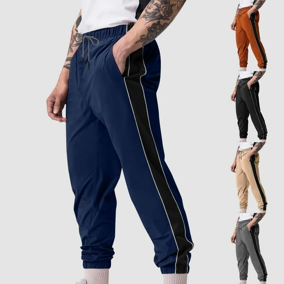Up to 60% off!Casual Pants for Mens Elastic Waist Plus Size Fashion Solid Color-matching Pockets Corset Pull Rope Casual Comfort Pants