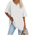 thumbnail image 1 of USSUMA 2024 Women's Casual V-Neck Half Sleeve Solid Loose Shirt Blouse Tops Savings White M, 1 of 9