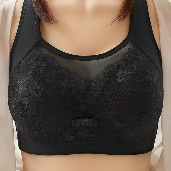 Up to 60% off Women's Bras, Xunlbb Woman's Back Buckle Embroidery Thin Style Ventilate Large Size Bra Without Steel Rim(Black,44/100BC)