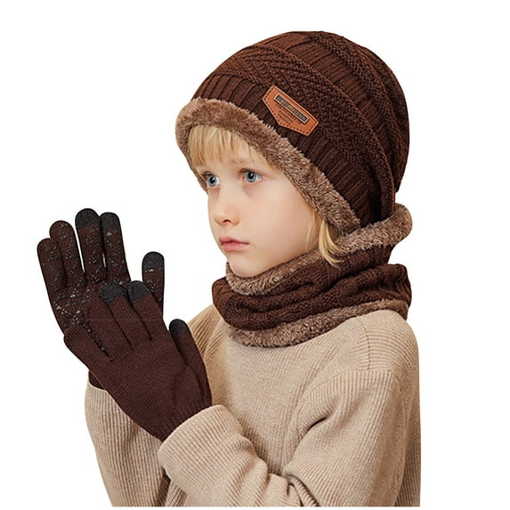 1-11 Years Kids Winter Beanie Hat Warm Knit Thick Ski Cap And Scarf Gloves Set for Girls