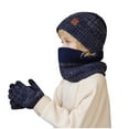 thumbnail image 1 of 1-11 Years Kids Winter Beanie Hat Warm Knit Thick Ski Cap And Scarf Gloves Set for Girls Boys, 1 of 4