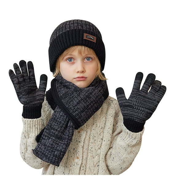 1-11 Years Kids Winter Beanie Hat Warm Knit Thick Ski Cap And Scarf Gloves Set for Girls Boys